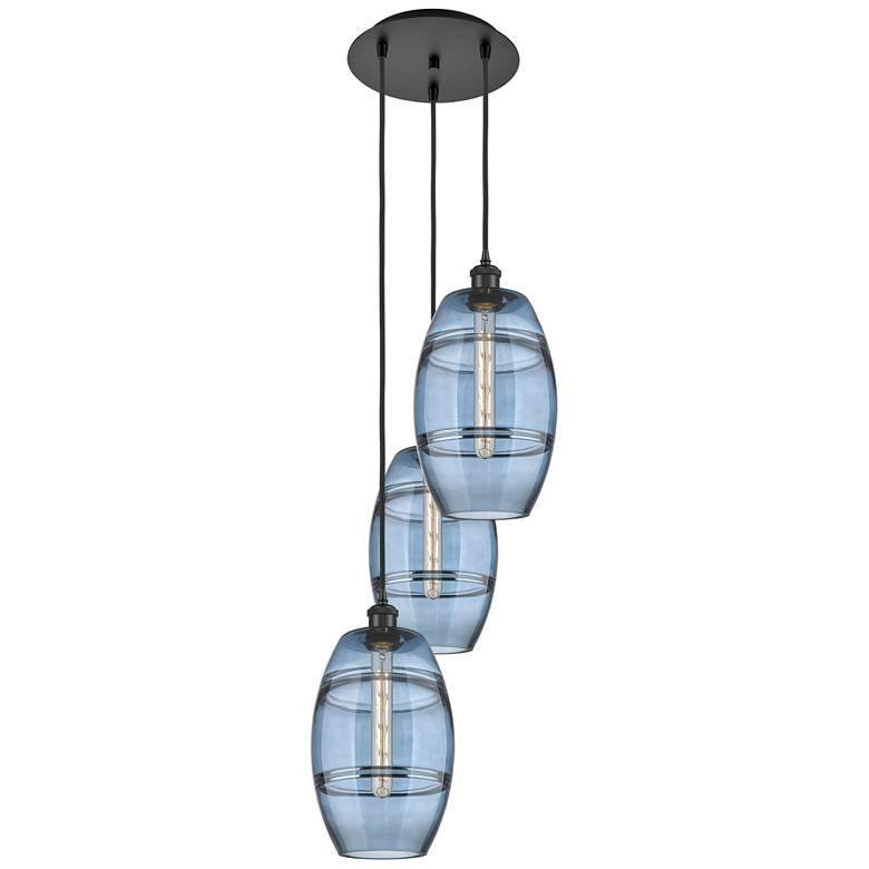 Image 1 Ballston Vaz 14.5"W 3-Light Matte Black Corded Multi Pendant w/ Blue S