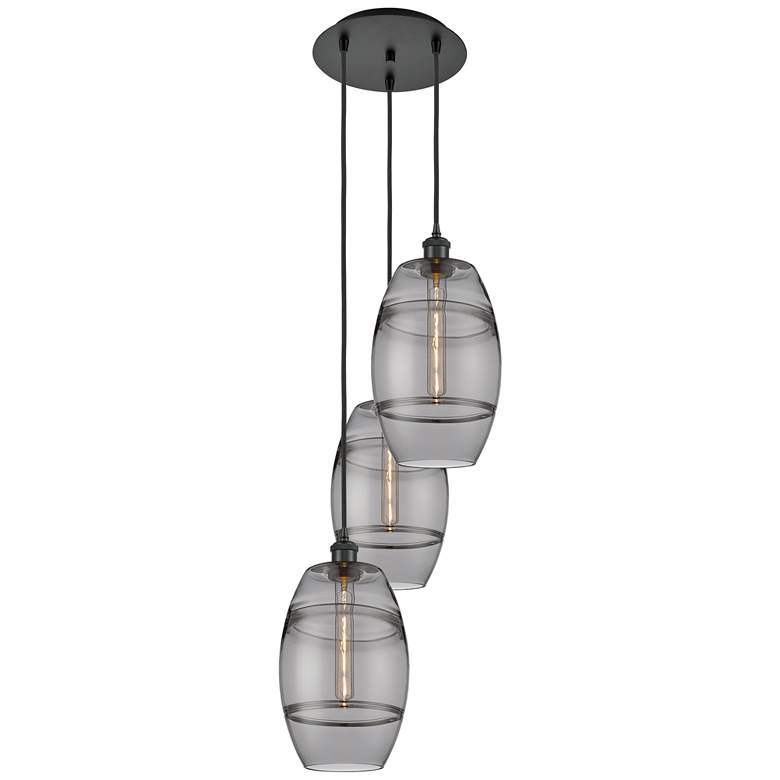 Image 1 Ballston Vaz 14.5"W 3-Light Matte Black Corded Pendant w/ Light Smoke