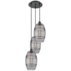 Ballston Vaz 14.5"W 3-Light Matte Black Corded Pendant w/ Light Smoke