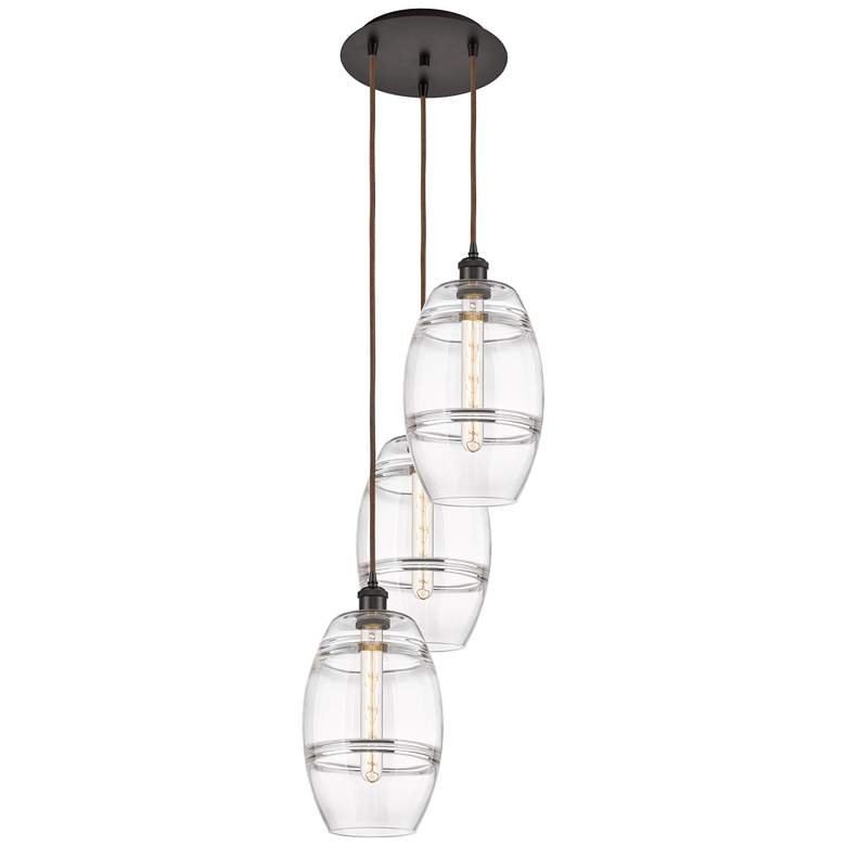 Image 1 Ballston Vaz 14.5"W 3-Light Oiled Bronze Corded Pendant w/ Clear Shade