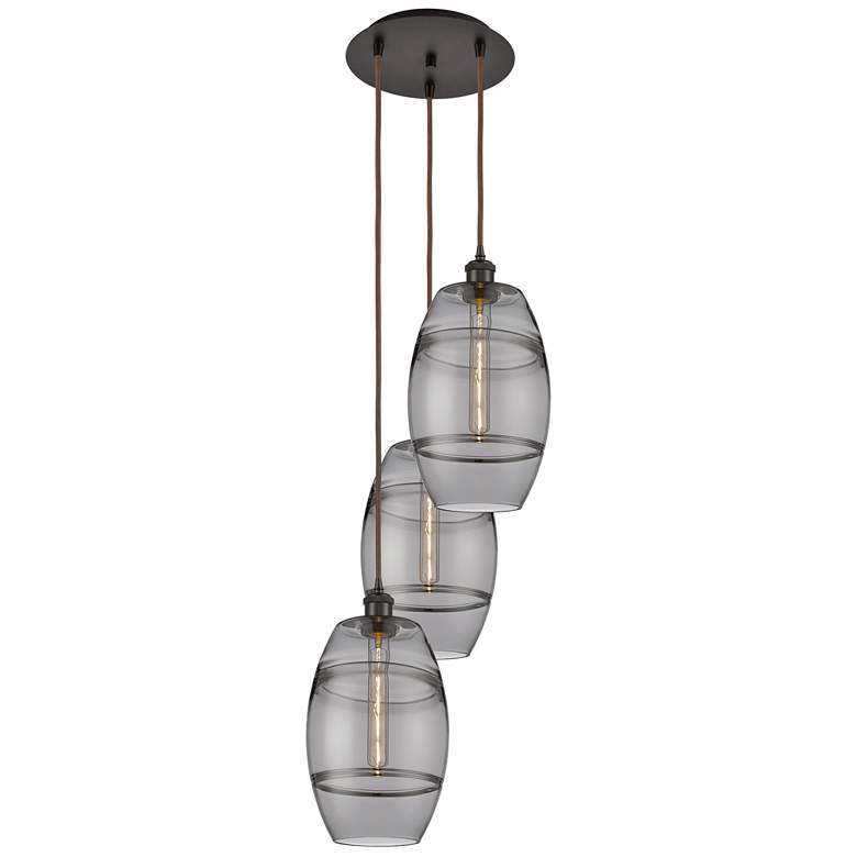 Image 1 Ballston Vaz 14.5"W 3-Light Oiled Bronze Corded Pendant w/ Smoke Shade