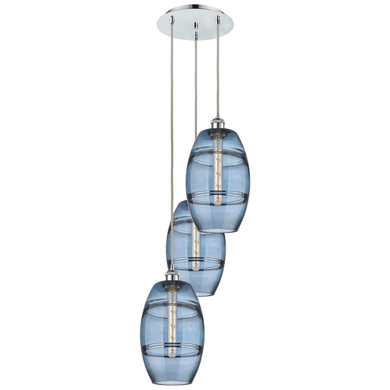 Image 1 Ballston Vaz 14.5"W 3-Light Polished Chrome Corded Pendant w/ Blue Sha