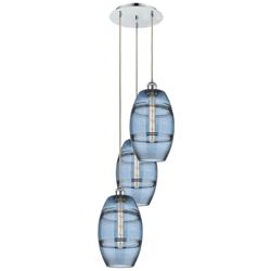 Ballston Vaz 14.5"W 3-Light Polished Chrome Corded Pendant w/ Blue Sha