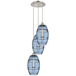 Ballston Vaz 14.5"W 3-Light Polished Nickel Corded Pendant w/ Blue Sha