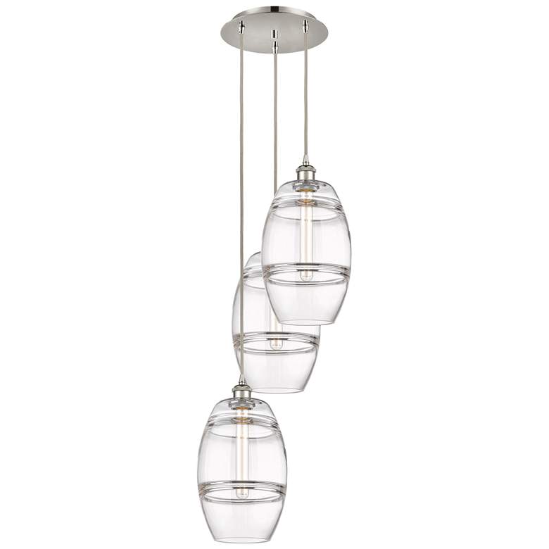 Image 1 Ballston Vaz 14.5"W 3-Light Polished Nickel Corded Pendant w/ Clear Sh
