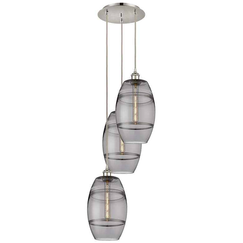 Image 1 Ballston Vaz 14.5"W 3-Light Polished Nickel Corded Pendant w/ Smoke Sh