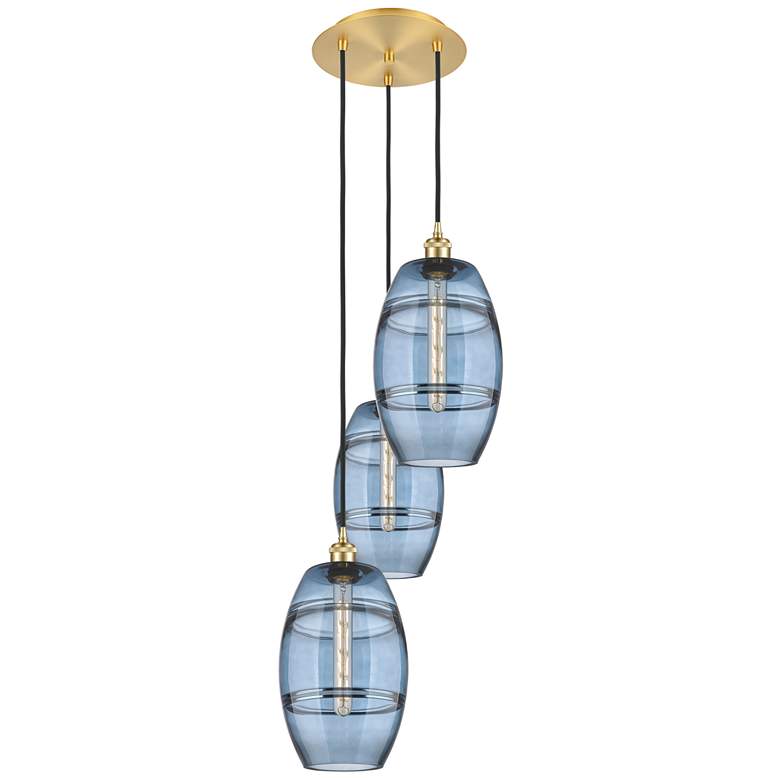 Image 1 Ballston Vaz 14.5"W 3-Light Satin Gold Corded Multi Pendant w/ Blue Sh