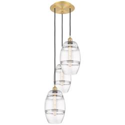 Ballston Vaz 14.5"W 3-Light Satin Gold Corded Multi Pendant w/ Clear S