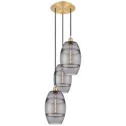 Ballston Vaz 14.5"W 3-Light Satin Gold Corded Pendant w/ Light Smoke S