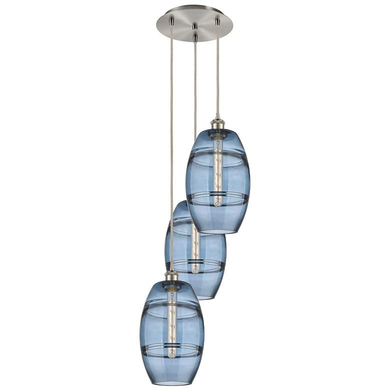 Image 1 Ballston Vaz 14.5"W 3-Light Satin Nickel Corded Pendant w/ Blue Shade