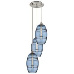 Ballston Vaz 14.5"W 3-Light Satin Nickel Corded Pendant w/ Blue Shade