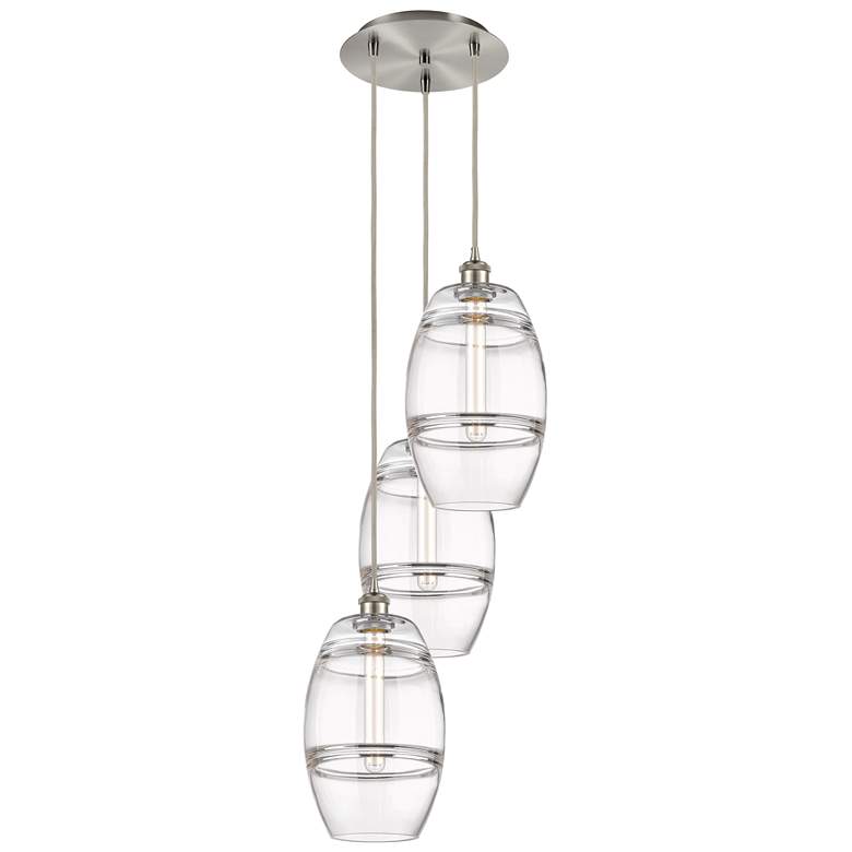 Image 1 Ballston Vaz 14.5"W 3-Light Satin Nickel Corded Pendant w/ Clear Shade