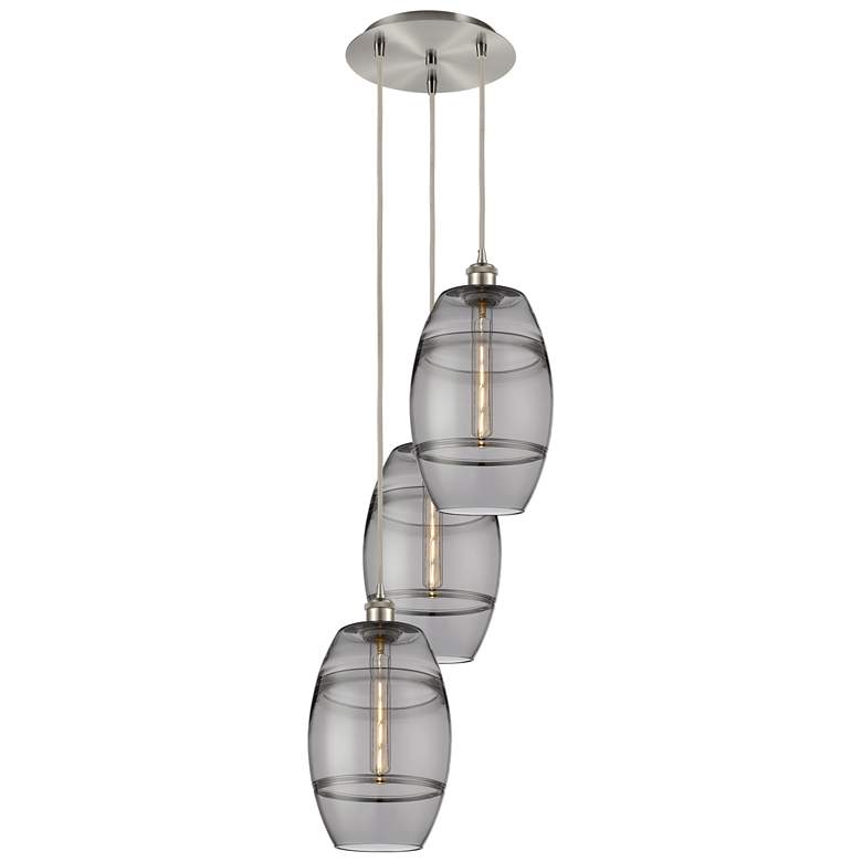 Image 1 Ballston Vaz 14.5"W 3-Light Satin Nickel Corded Pendant w/ Smoke Shade