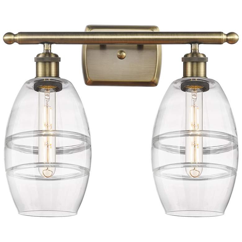 Image 1 Ballston Vaz 15.88" Wide 2 Light Antique Brass Bath Light With Clear S