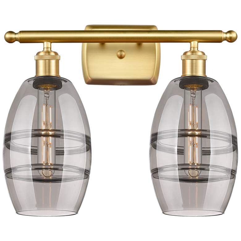 Image 1 Ballston Vaz 15.88" Wide 2 Light Satin Gold Bath Light w/ Light Smoke