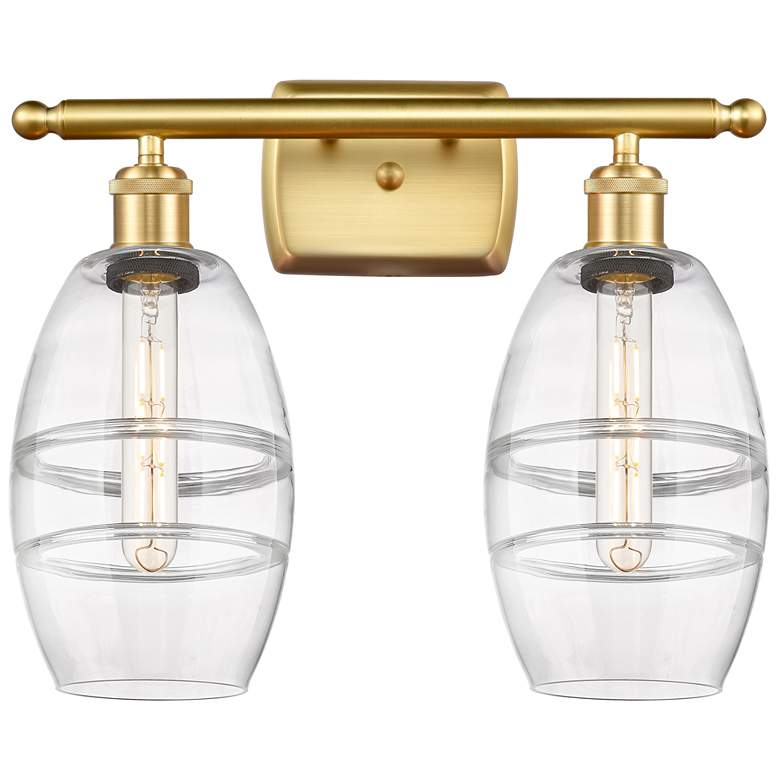 Image 1 Ballston Vaz 15.88" Wide 2 Light Satin Gold Bath Light With Clear Shad