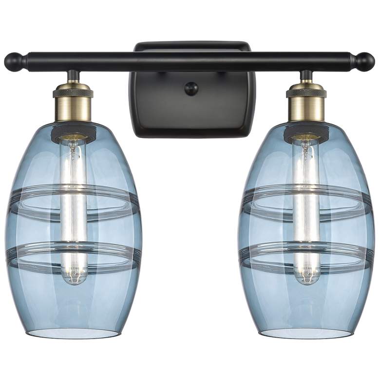 Image 1 Ballston Vaz 15.88"W 2 Light Black Antique Brass Bath Light w/ Blue Sh