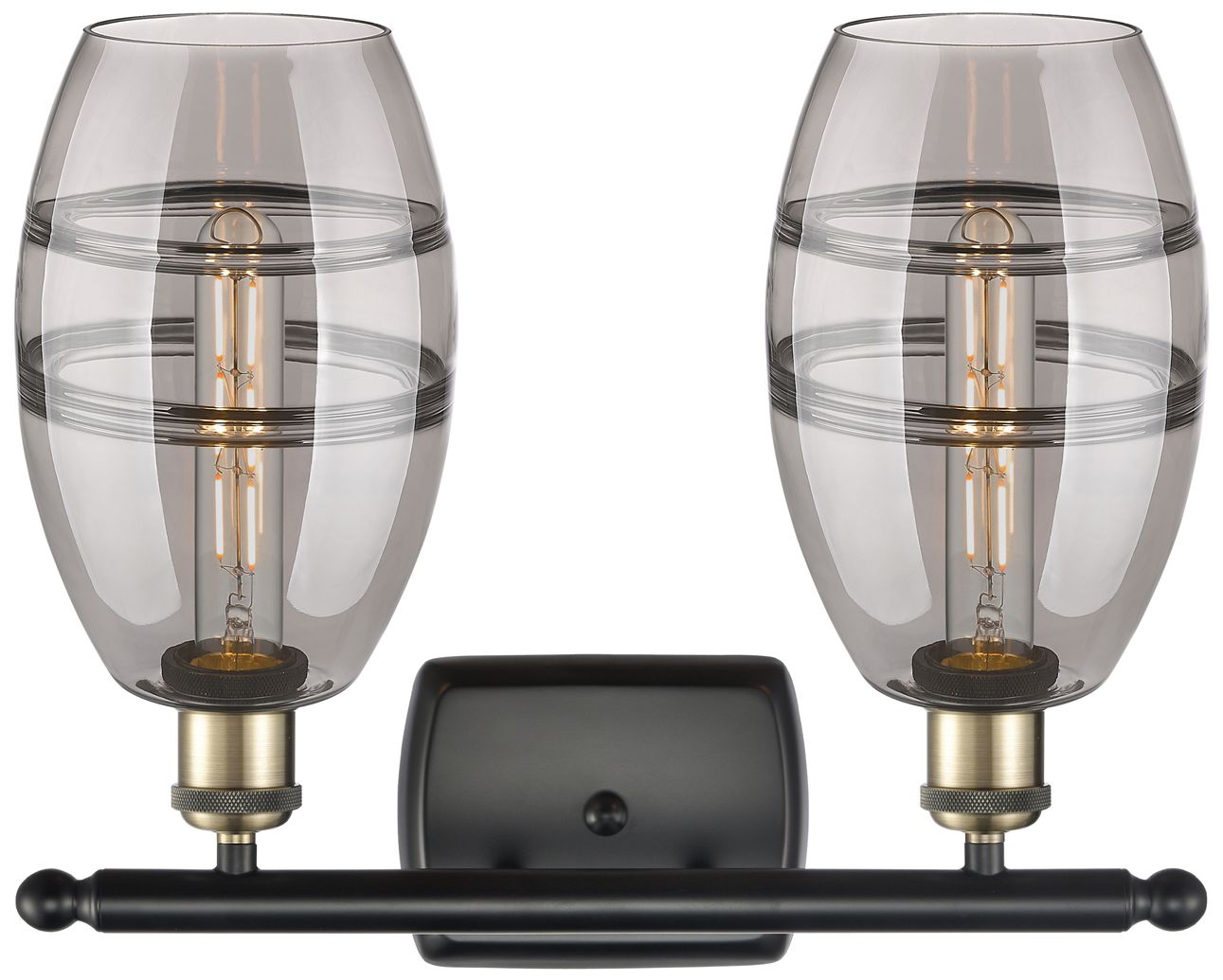 Image 2 Ballston Vaz 15.88"W 2 Light Black Brass Bath Light w/ Light Smoke Sha more views