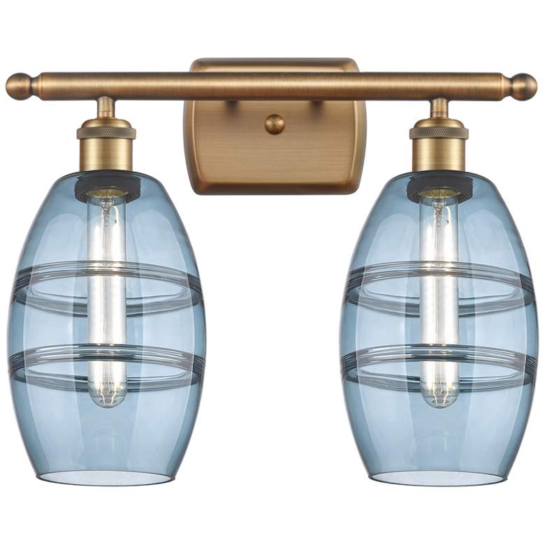 Image 1 Ballston Vaz 15.88"W 2 Light Brushed Brass Bath Light w/ Blue Shade