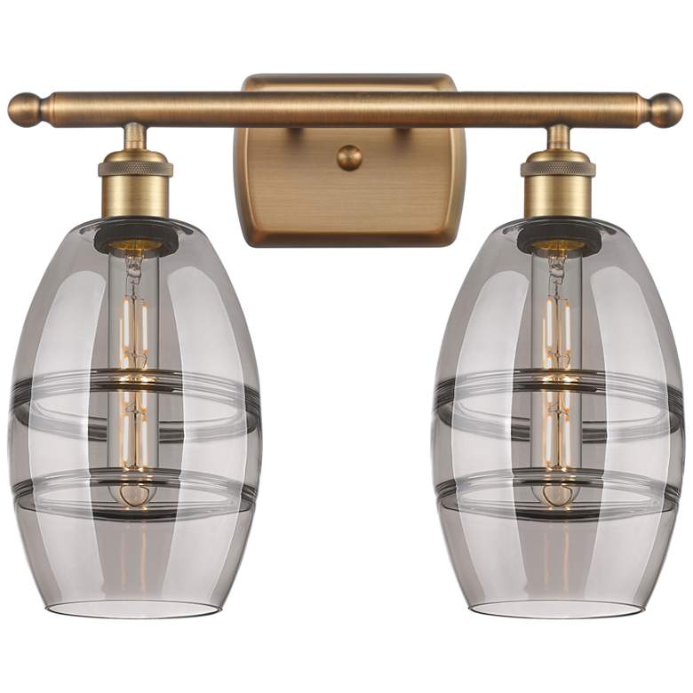 Image 1 Ballston Vaz 15.88"W 2 Light Brushed Brass Bath Light w/ Light Smoke S