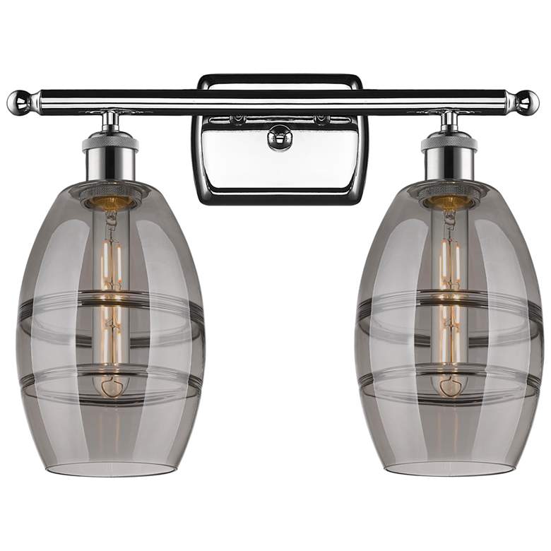 Image 1 Ballston Vaz 15.88"W 2 Light Chrome Bath Light w/ Light Smoke Shade