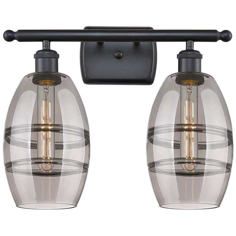 Image 1 Ballston Vaz 15.88"W 2 Light Matte Black Bath Light w/ Light Smoke Sha