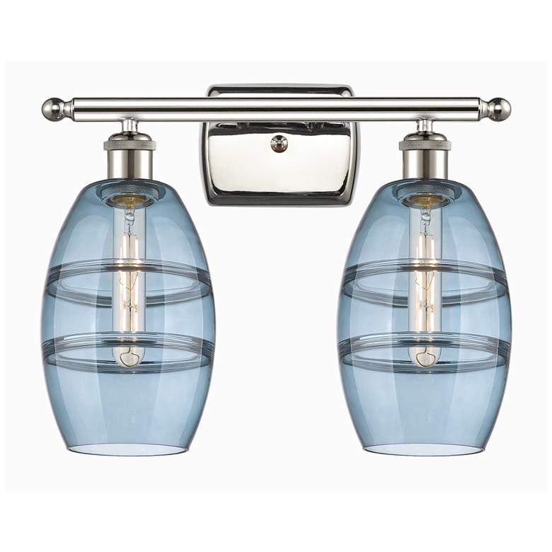 Image 1 Ballston Vaz 15.88"W 2 Light Polished Nickel Bath Light w/ Blue Shade