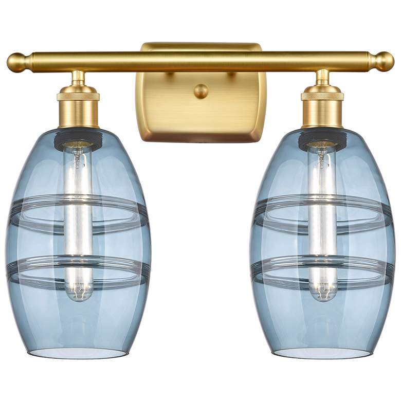 Image 1 Ballston Vaz 15.88"W 2 Light Satin Gold Bath Light w/ Princess Blue Sh