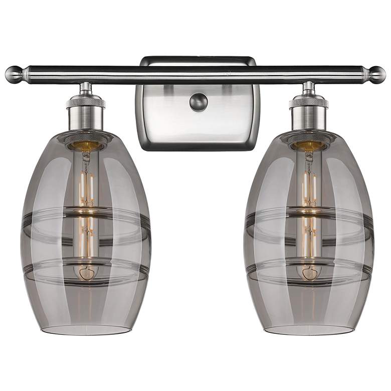 Image 1 Ballston Vaz 15.88"W 2 Light Satin Nickel Bath Light w/ Light Smoke Sh