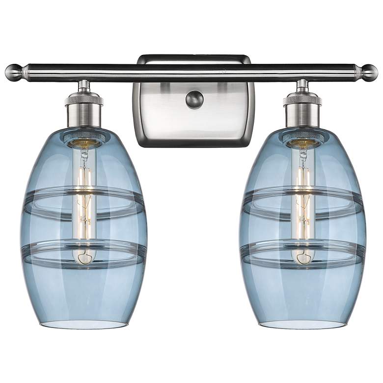 Image 1 Ballston Vaz 15.88"W 2 Light Satin Nickel Bath Light w/ Princess Blue