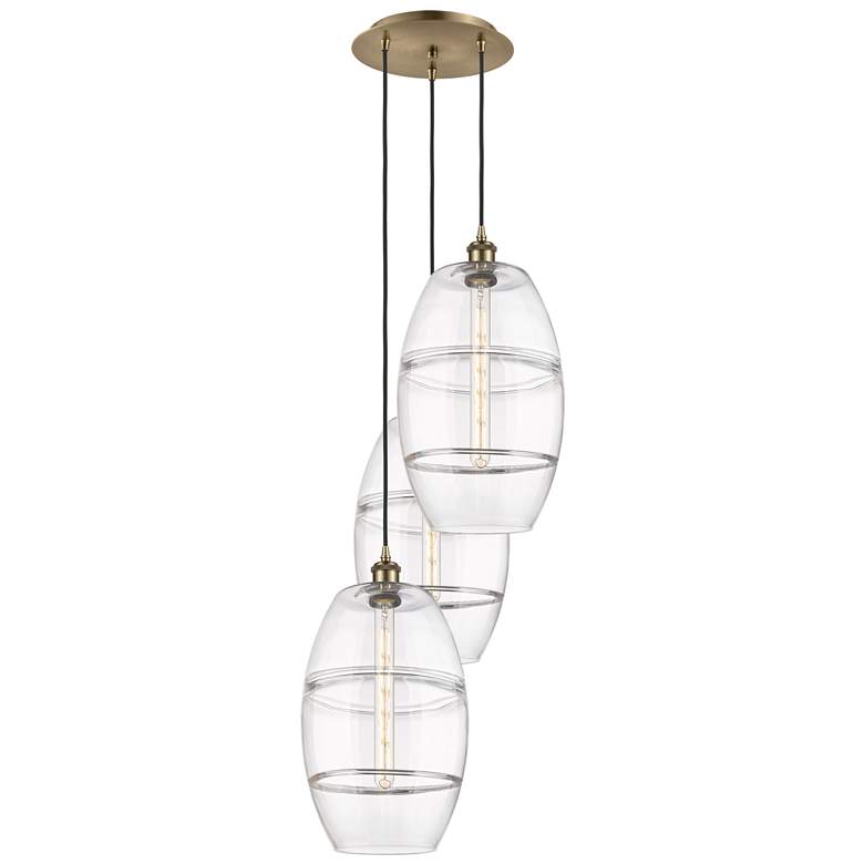 Image 1 Ballston Vaz 16.5"W 3-Light Antique Brass Corded Pendant w/ Clear Shad