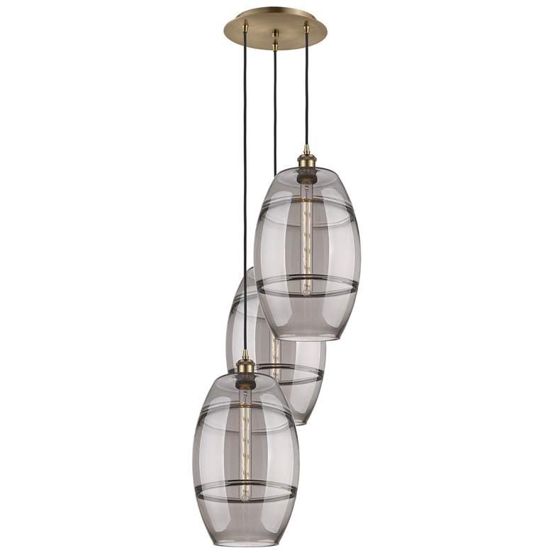 Image 1 Ballston Vaz 16.5"W 3-Light Antique Brass Corded Pendant w/ Smoke Shad