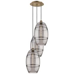 Ballston Vaz 16.5"W 3-Light Antique Brass Corded Pendant w/ Smoke Shad