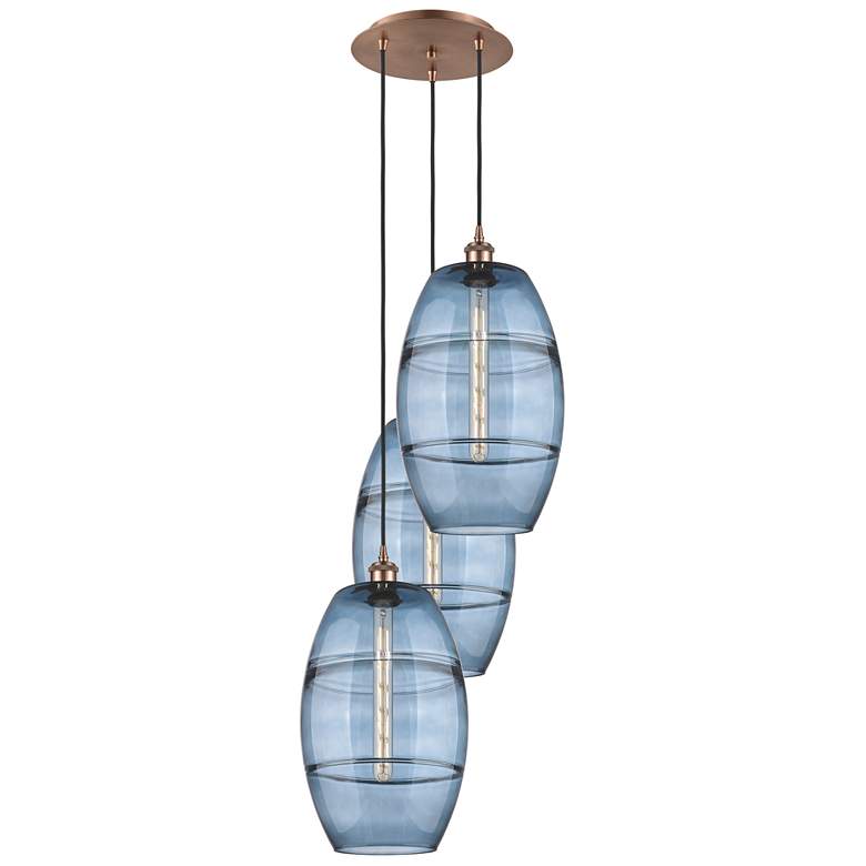 Image 1 Ballston Vaz 16.5"W 3-Light Antique Copper Corded Pendant w/ Blue Shad