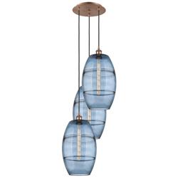 Ballston Vaz 16.5"W 3-Light Antique Copper Corded Pendant w/ Blue Shad