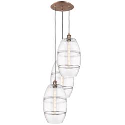 Ballston Vaz 16.5"W 3-Light Antique Copper Corded Pendant w/ Clear Sha