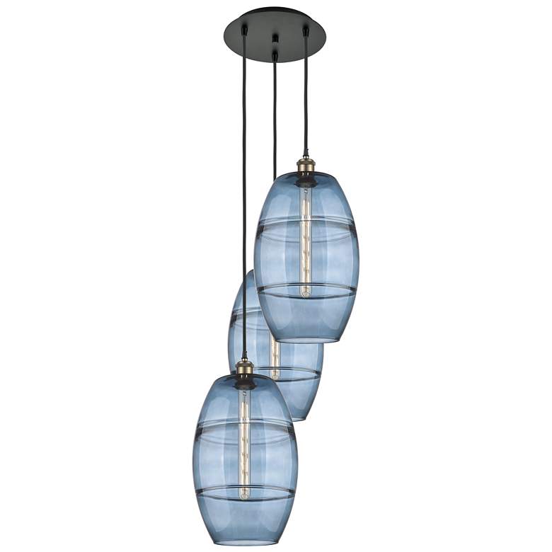 Image 1 Ballston Vaz 16.5"W 3-Light Black Brass Corded Multi Pendant w/ Blue S