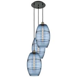 Ballston Vaz 16.5"W 3-Light Black Brass Corded Multi Pendant w/ Blue S