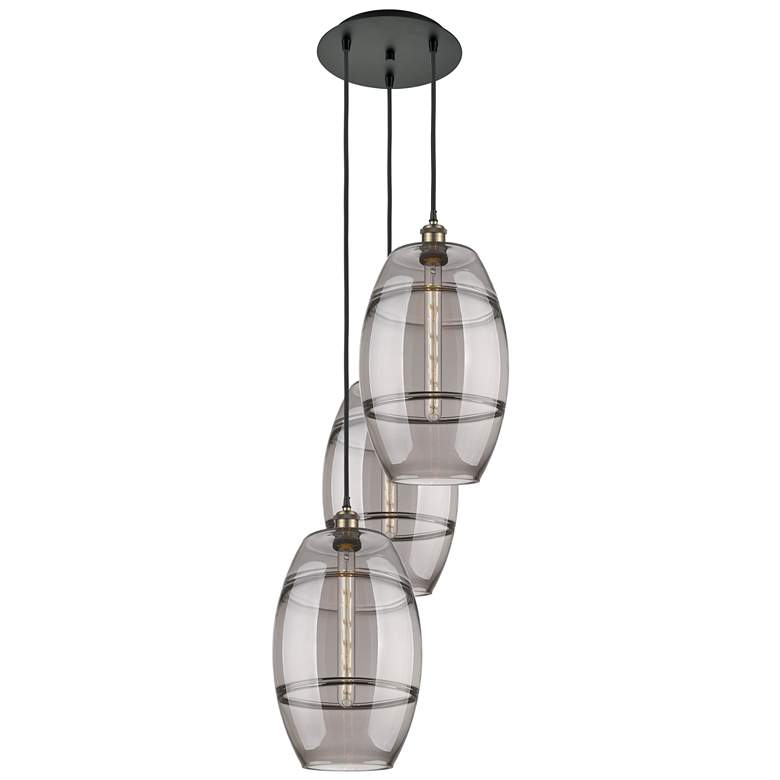 Image 1 Ballston Vaz 16.5"W 3-Light Black Brass Corded Pendant w/ Light Smoke