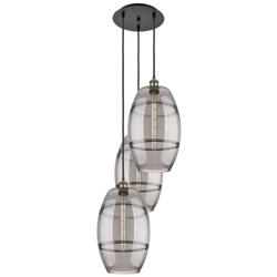 Ballston Vaz 16.5"W 3-Light Black Brass Corded Pendant w/ Light Smoke