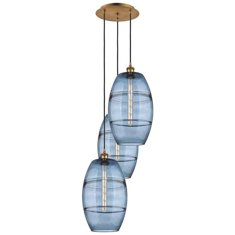 Image 1 Ballston Vaz 16.5"W 3-Light Brushed Brass Corded Pendant w/ Blue Shade