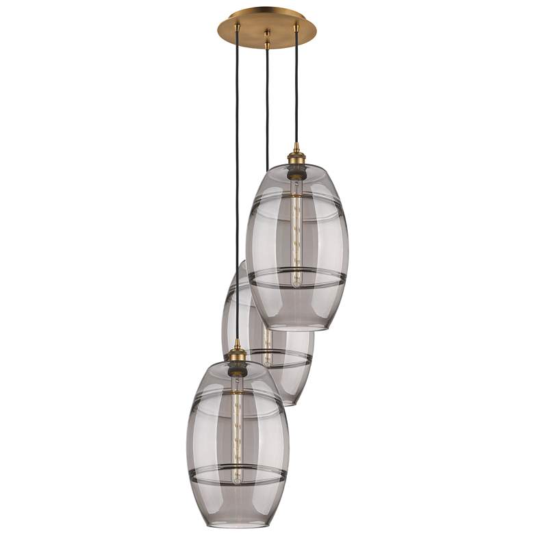 Image 1 Ballston Vaz 16.5"W 3-Light Brushed Brass Corded Pendant w/ Smoke Shad