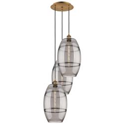 Ballston Vaz 16.5"W 3-Light Brushed Brass Corded Pendant w/ Smoke Shad