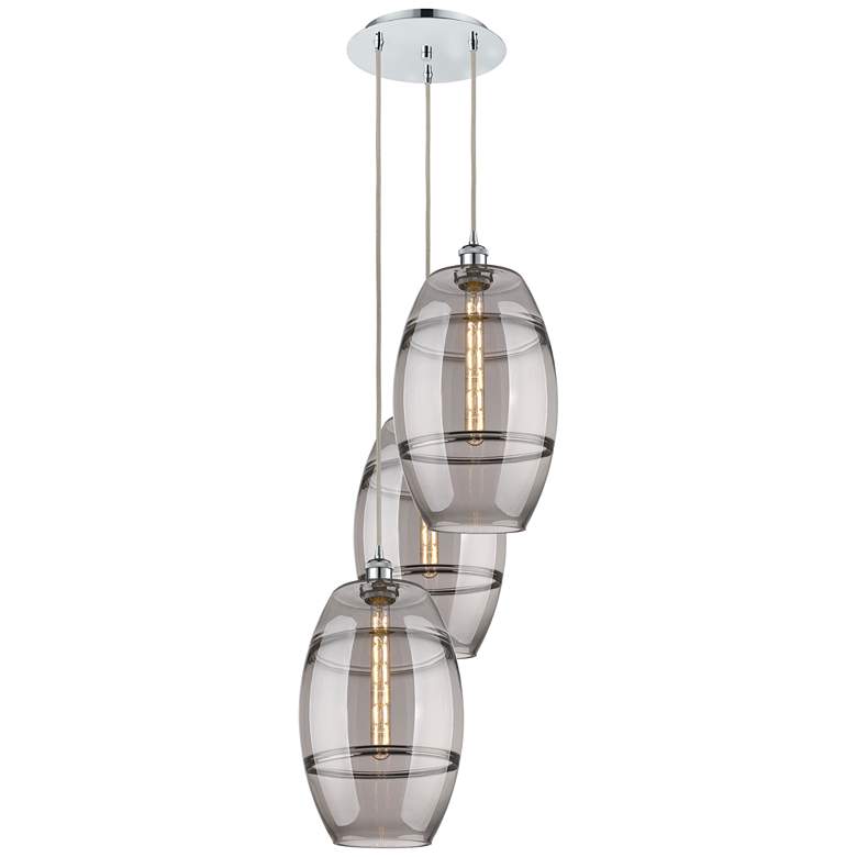 Image 1 Ballston Vaz 16.5"W 3-Light Chrome Corded Pendant w/ Smoke Shade