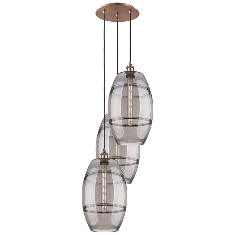 Image 1 Ballston Vaz 16.5"W 3-Light Copper Corded Pendant w/ Light Smoke Shade