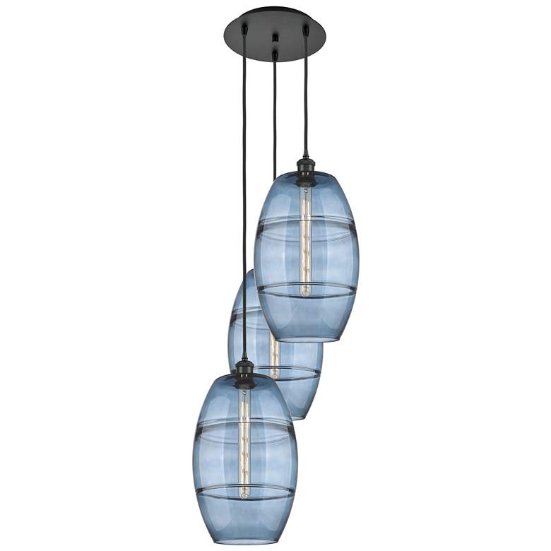 Image 1 Ballston Vaz 16.5"W 3-Light Matte Black Corded Multi Pendant w/ Blue S