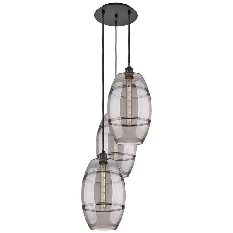 Image 1 Ballston Vaz 16.5"W 3-Light Matte Black Corded Pendant w/ Light Smoke