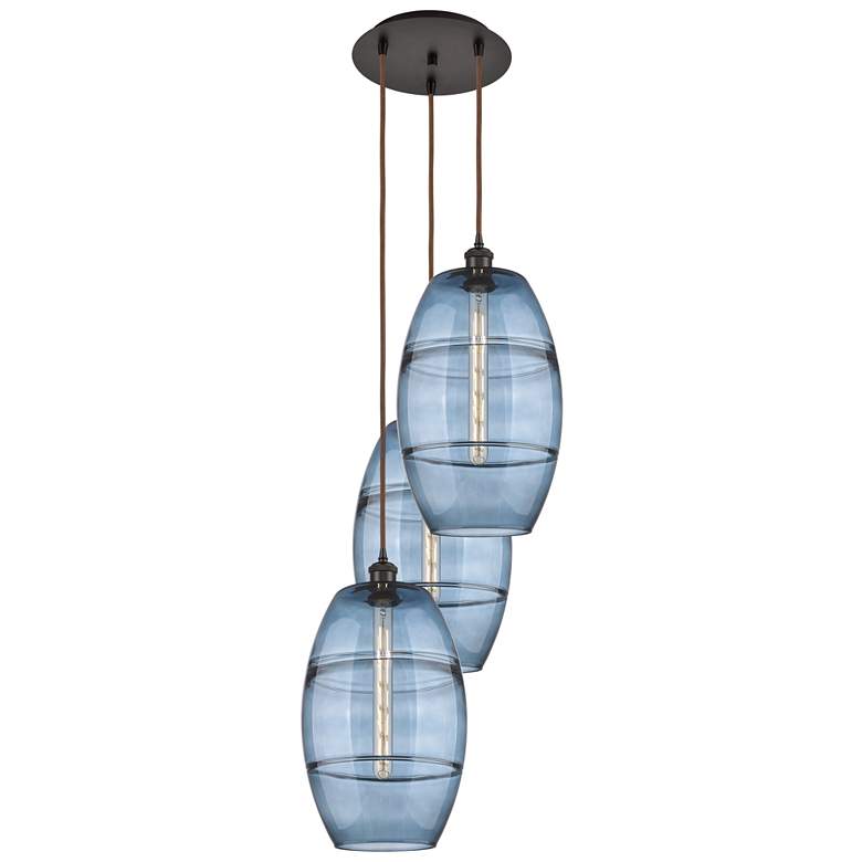 Image 1 Ballston Vaz 16.5"W 3-Light Oiled Bronze Corded Pendant w/ Blue Shade