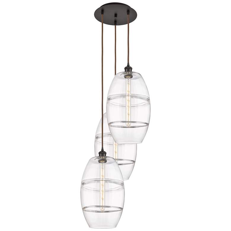 Image 1 Ballston Vaz 16.5"W 3-Light Oiled Bronze Corded Pendant w/ Clear Shade