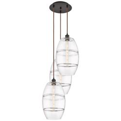 Ballston Vaz 16.5"W 3-Light Oiled Bronze Corded Pendant w/ Clear Shade